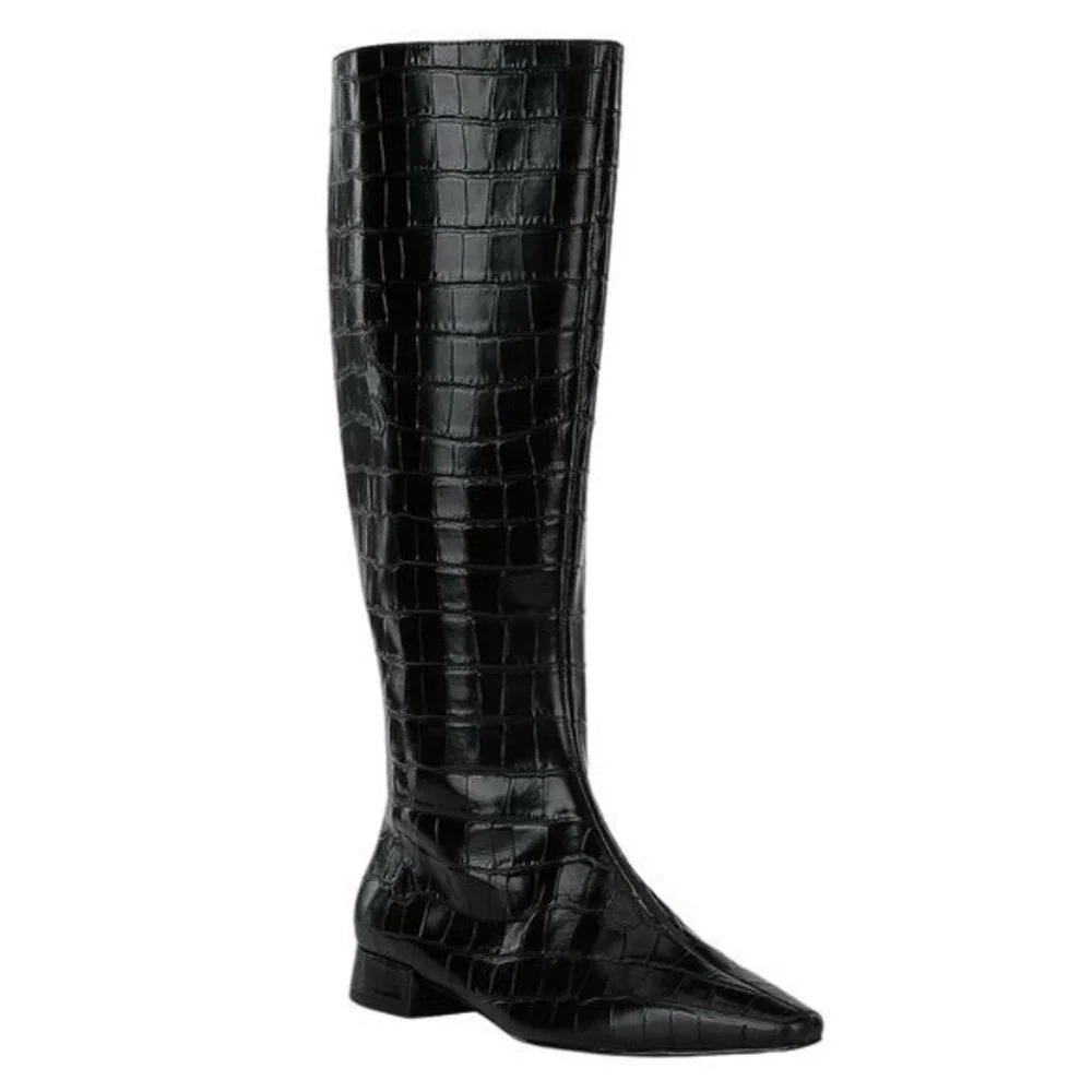 NWOB Gianni Bini Woman's Sharri Crocodile Embossed Leather Black Boots Sz 7.5 - Picture 1 of 8